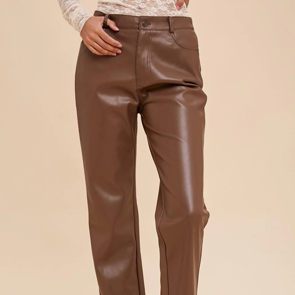 Straight Leg Vegan Leather Pants - Picture 2 of 6